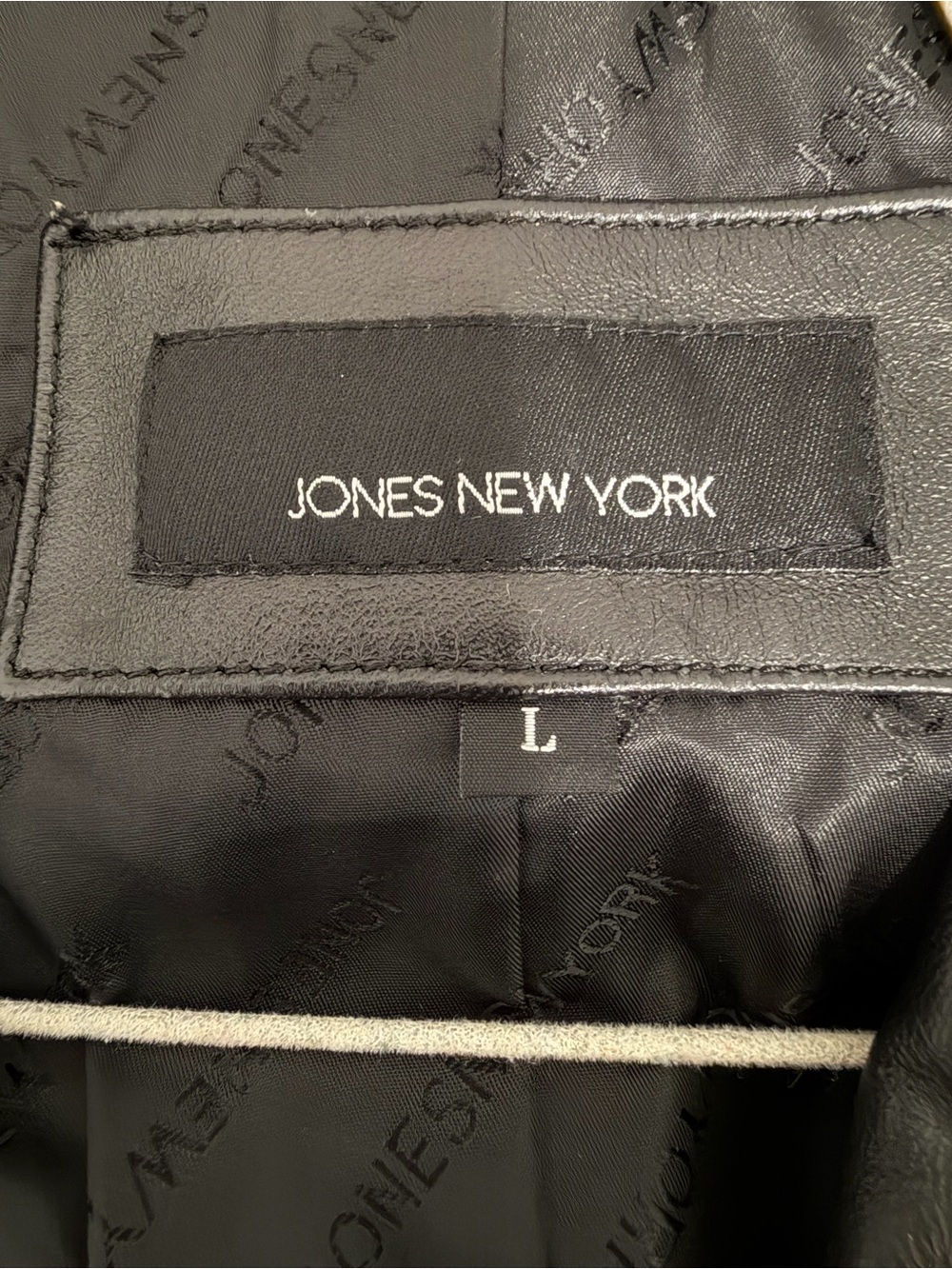 Jones New York Black Leather Button-Front Jacket with Rosette Accent - Picture 3 of 4